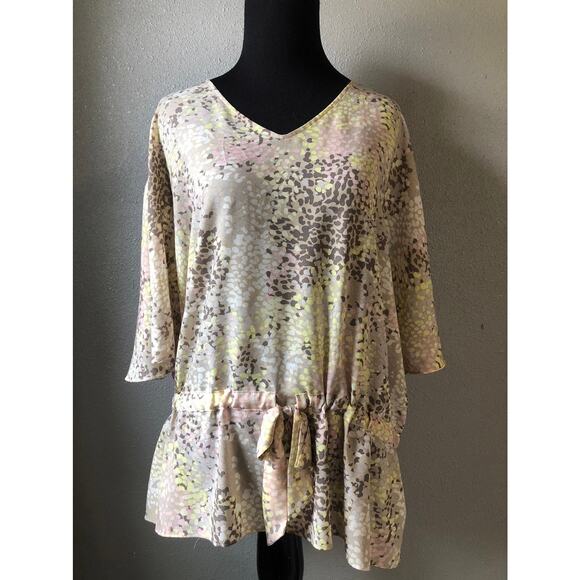 Ann Taylor cream drawstring peplum blouse size large petite women's - Picture 1 of 5